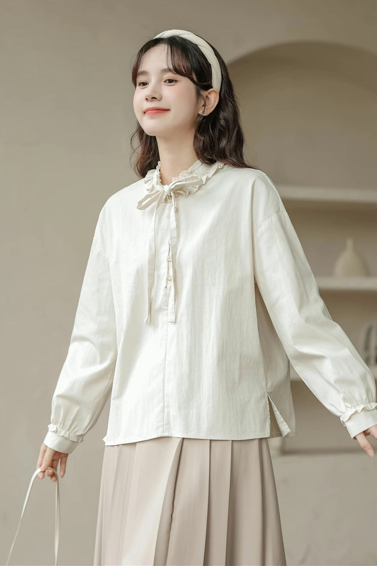 Ruffle Tie Blouse (Beige)