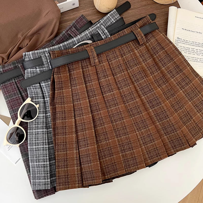 Cinnamon Plaid Belted Tennis Skirt (3 Colors)