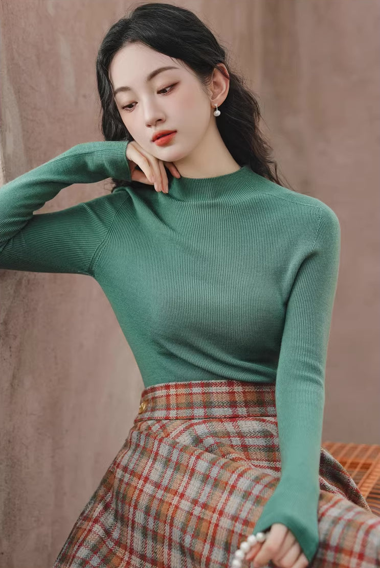 Maple Plaid Midi Circle Skirt (Multicolor)