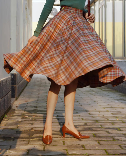 Maple Plaid Midi Circle Skirt (Multicolor)