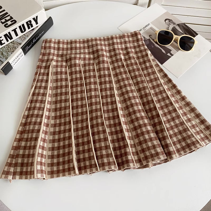 Gingham Knit Pleated Skirt (7 Colors)