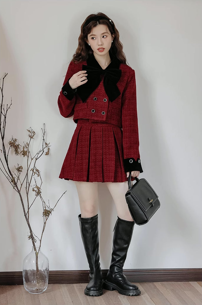 Mistletoe Velvet Tweed Set (Red/Black)