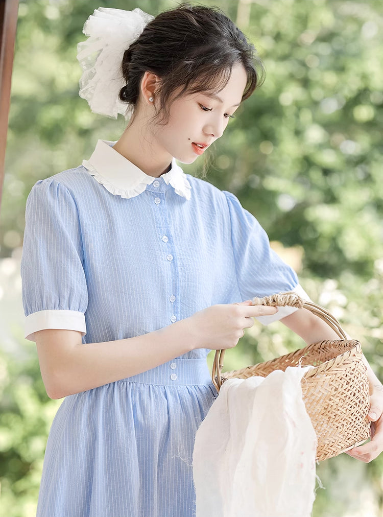 Alice Pinstripe Two-Piece Set (Blue)