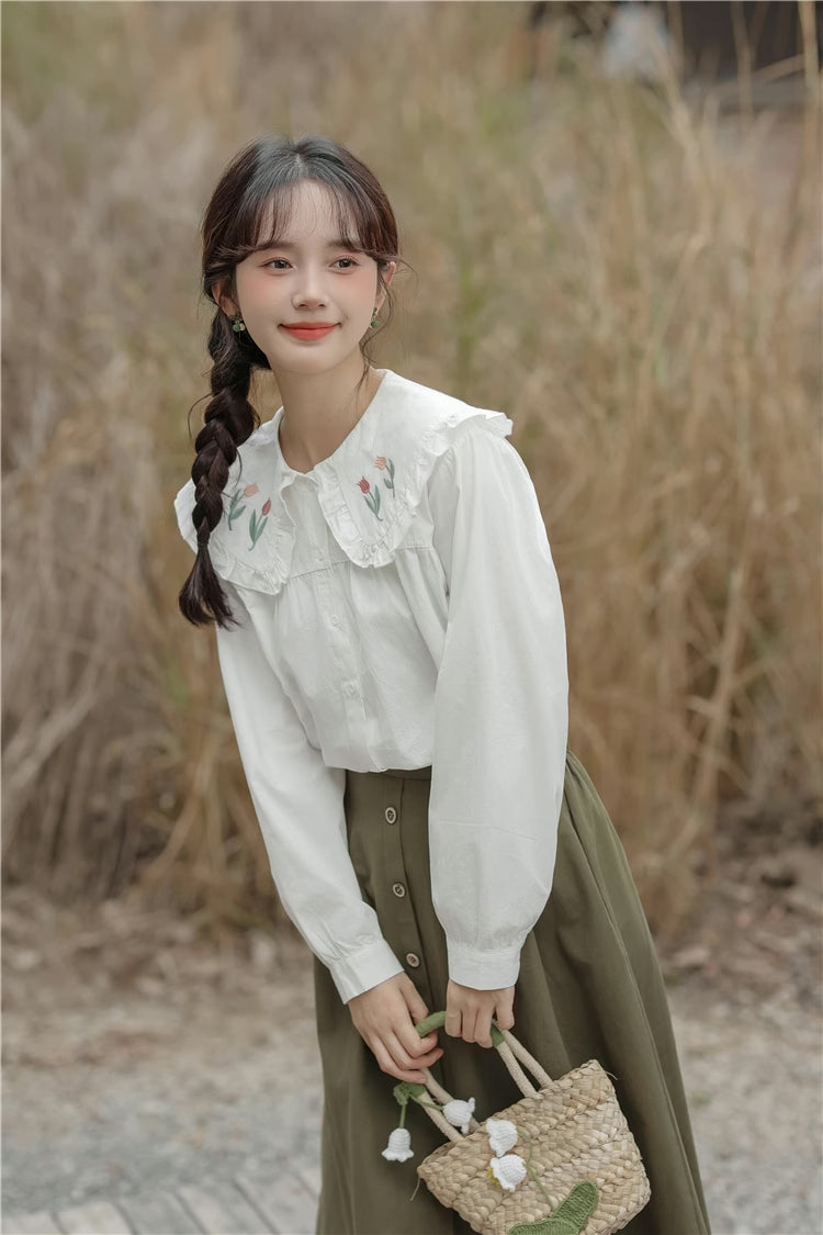 Tulip Collar Blouse (White)