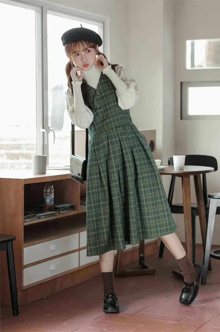 Huntington Plaid Midi Dress (Green)