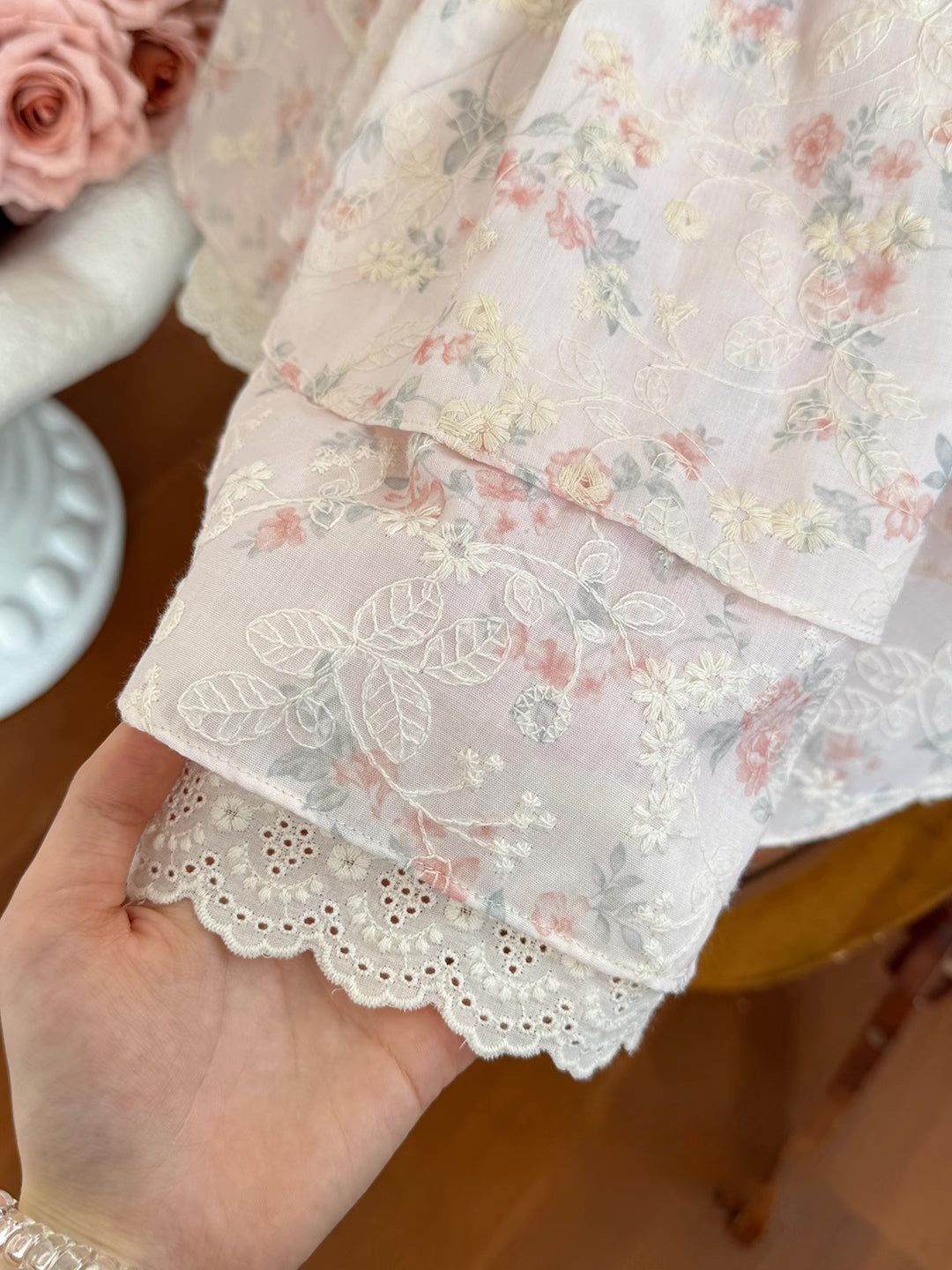 Floral Broderie Flutter Sleeve Mini Dress (Pink)