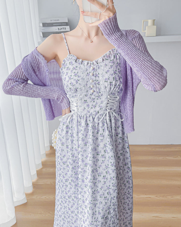 Lavender Haze Lace Up Cami Dress (Purple)
