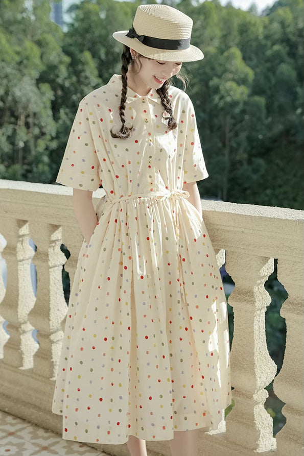 Skittles Polka Dot Shirt Dress (Cream)