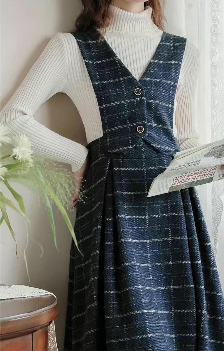 Plaid Vest Pinafore Dress (3 Colors)