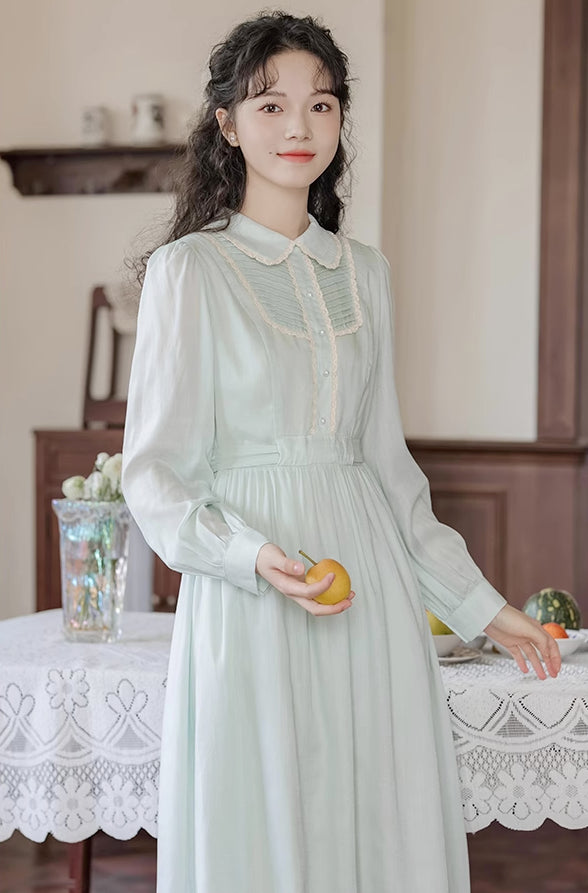 Sunday Tea Long Sleeve Midi Dress (Mint)