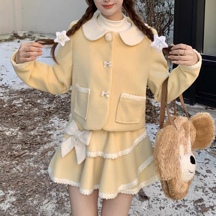Buttercream Bow Tweed Set (Yellow/White)