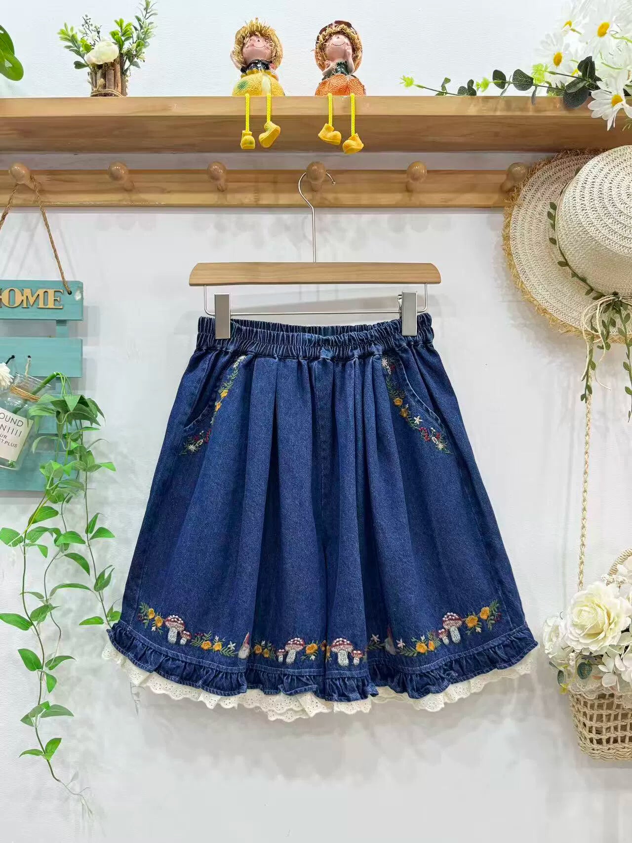 Forest Floor Embroidered Denim Shorts (2 Colors)