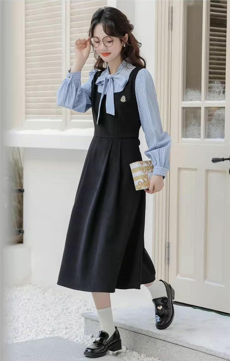 Stripe Academia Twofer Midi Dress (3 Colors)