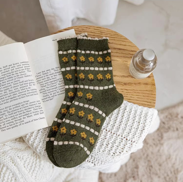 Rustic Daisy Wool Socks (5 Styles)