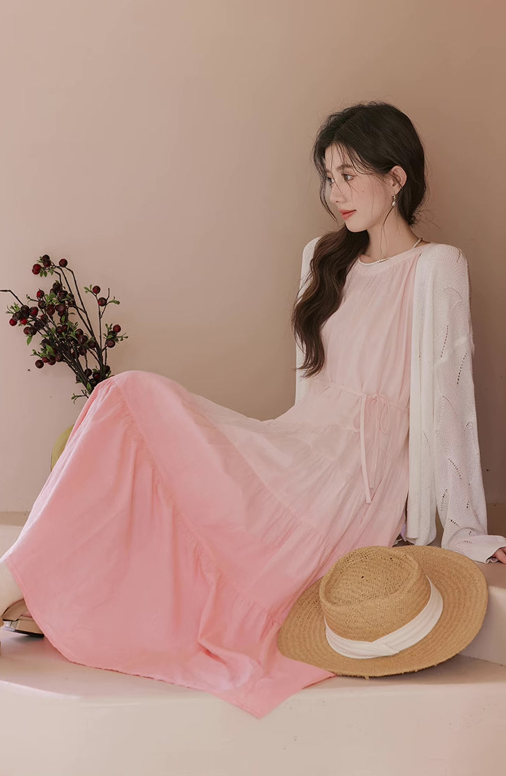 Ombre Halter Trapeze Midi Dress (Pink)