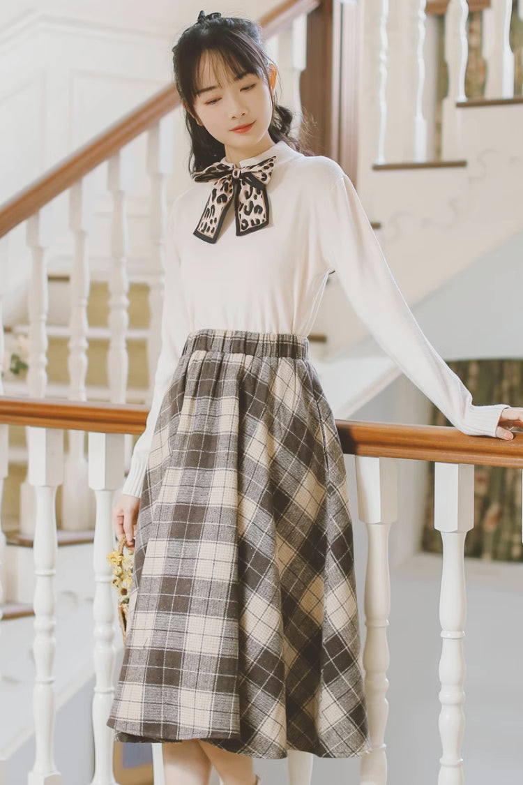 Tartan Plaid Circle Midi Skirt (3 Colors)