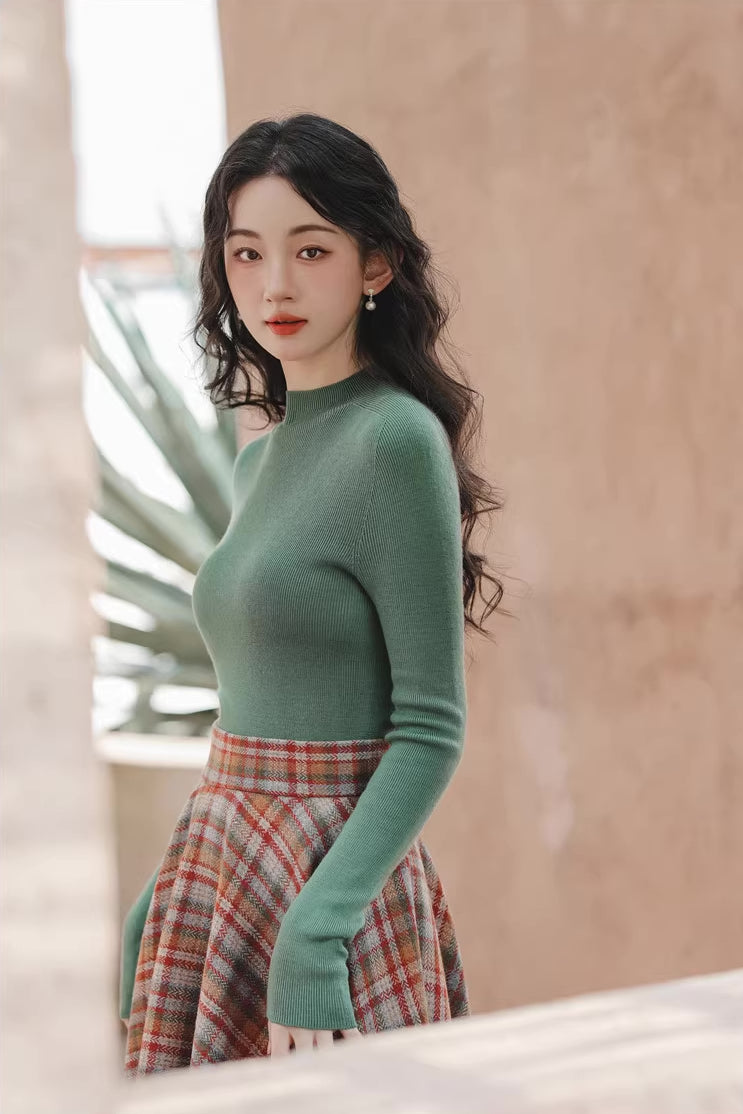 Maple Plaid Midi Circle Skirt (Multicolor)