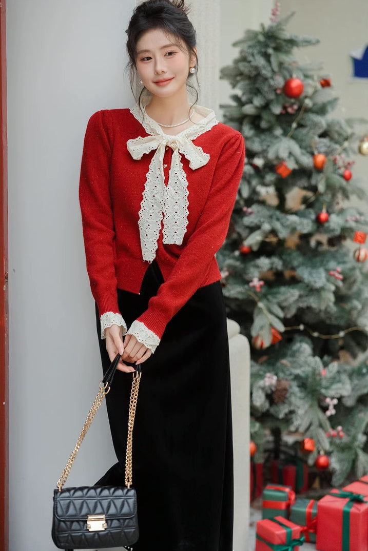 Heart Button Lace Trim Cardigan (3 Colors)
