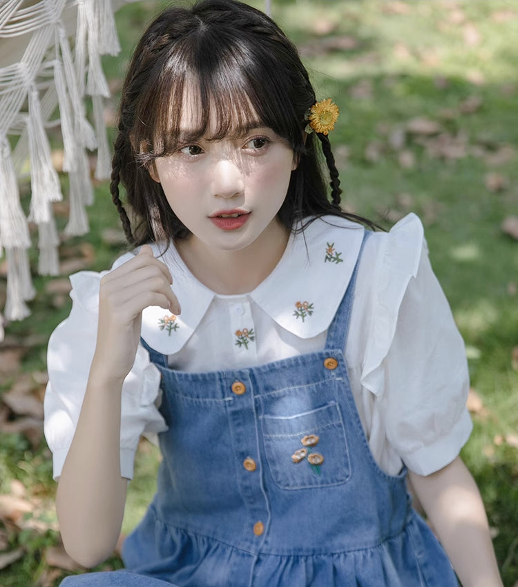 Button Up Poppy Pinafore (Medium Denim)