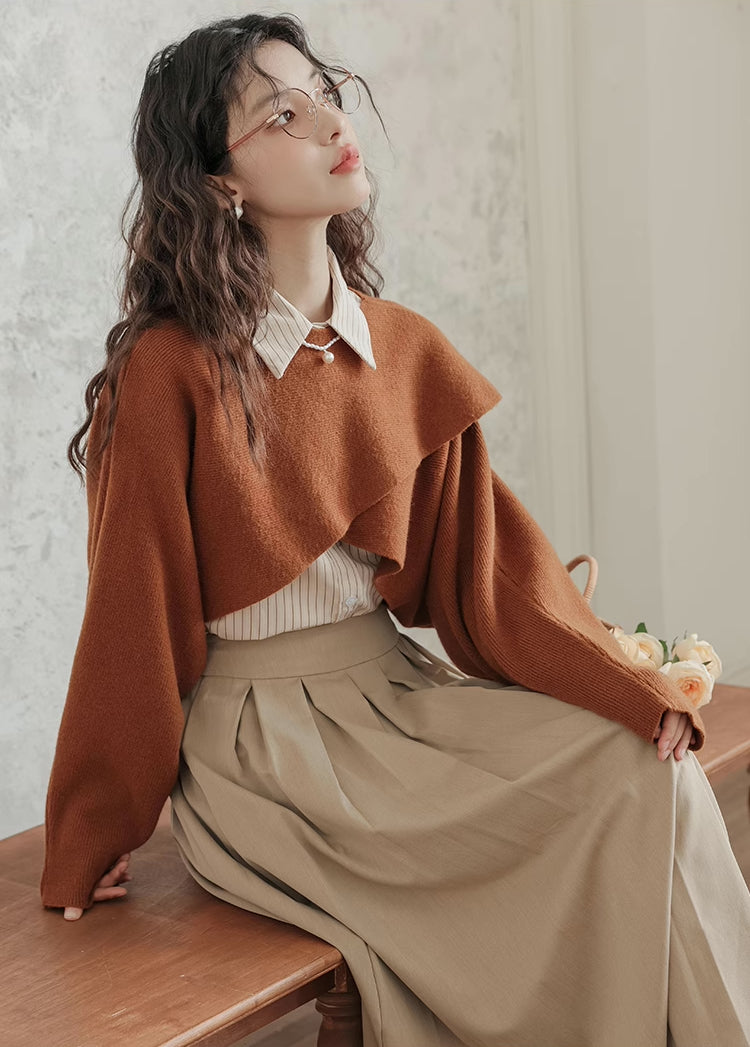 Criss Cross Cropped Throwover Sweater (Burnt Orange)