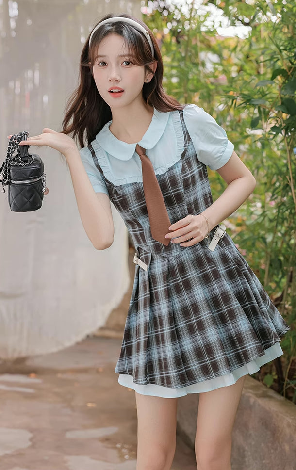 Chocolate Mint Twofer Mini Dress (Blue/Brown)