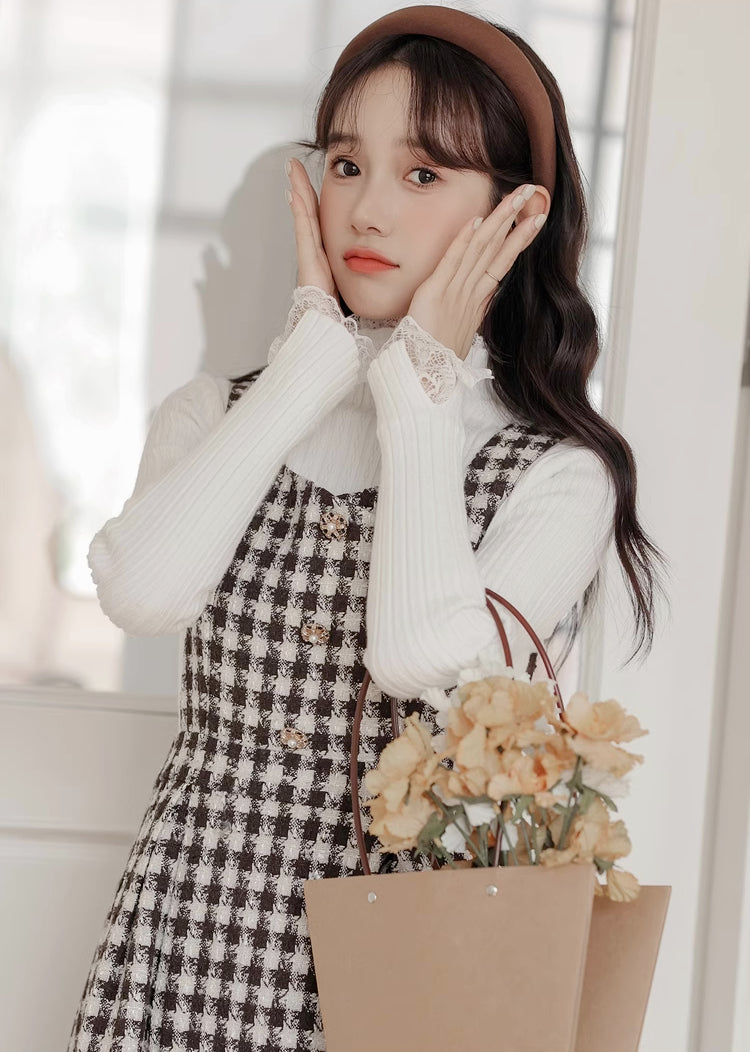 Gingham Tweed Pinafore Dress (Black Brown)