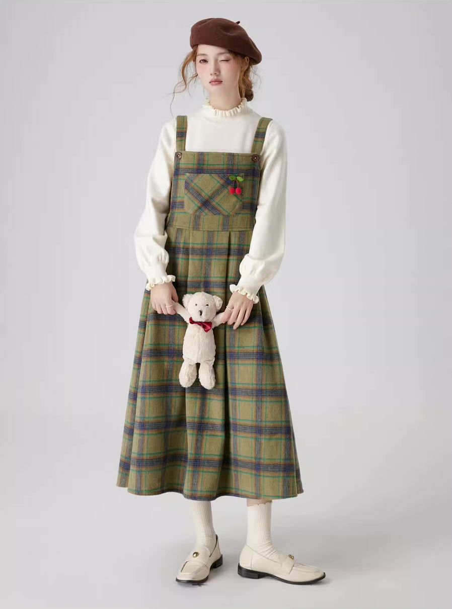 Matcha Plaid Midi Pinafore (Green)