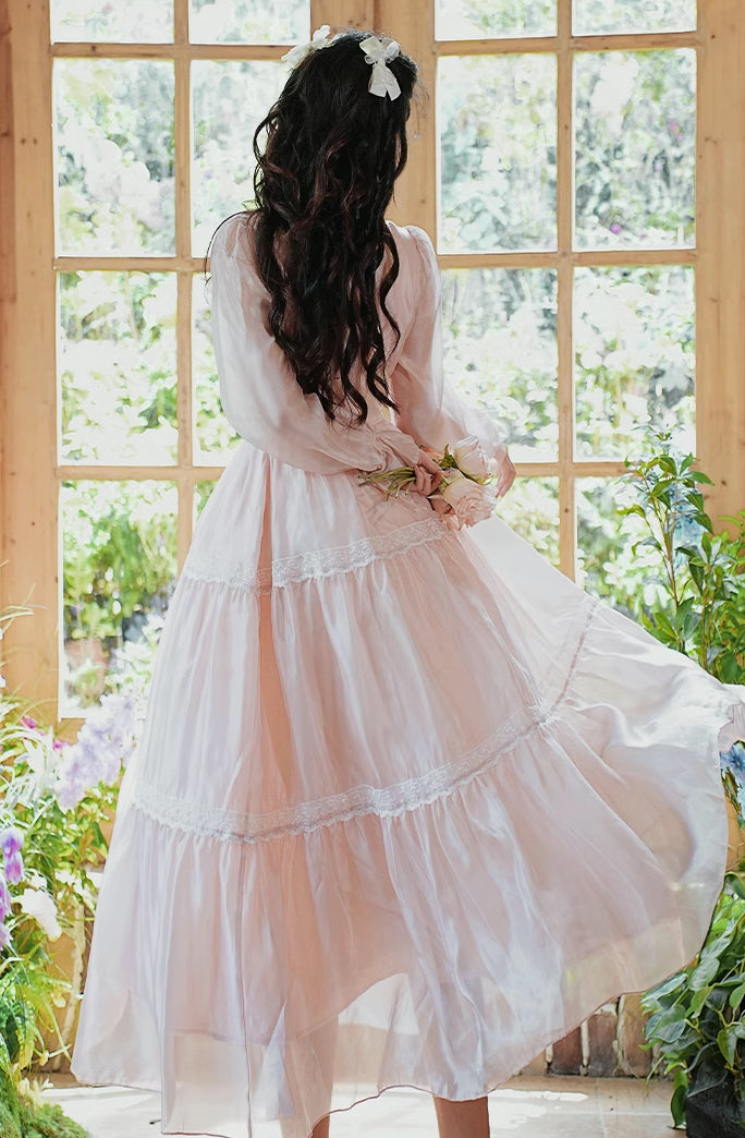 Rose Princess Organza Midi Dress (Pink)