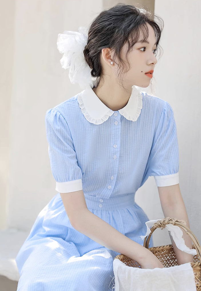 Alice Pinstripe Two-Piece Set (Blue)