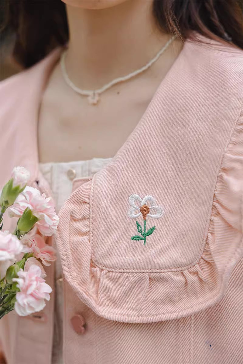 Sweet Heart Flower Embroidered Jacket (Pink)