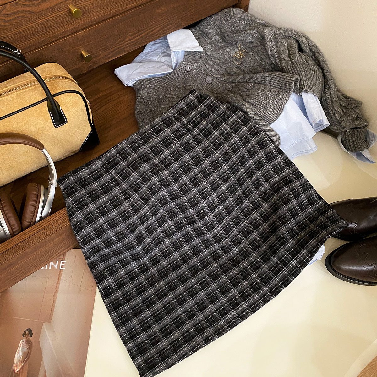 Cinnamon Spice Plaid Skirt (2 Colors)