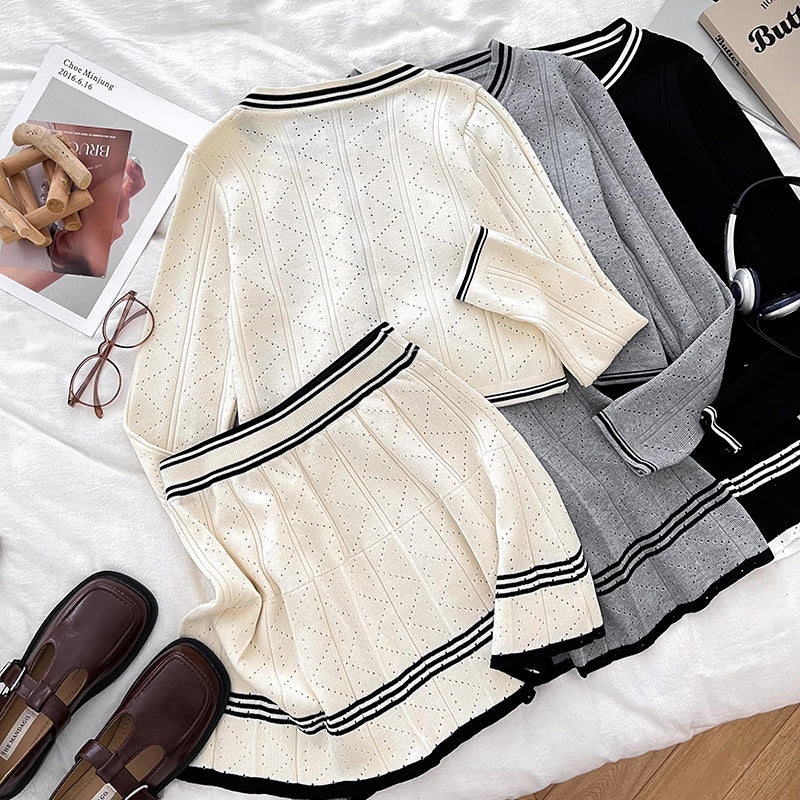 Preppy Stripe 3-Piece Knit Set (3 Colors)