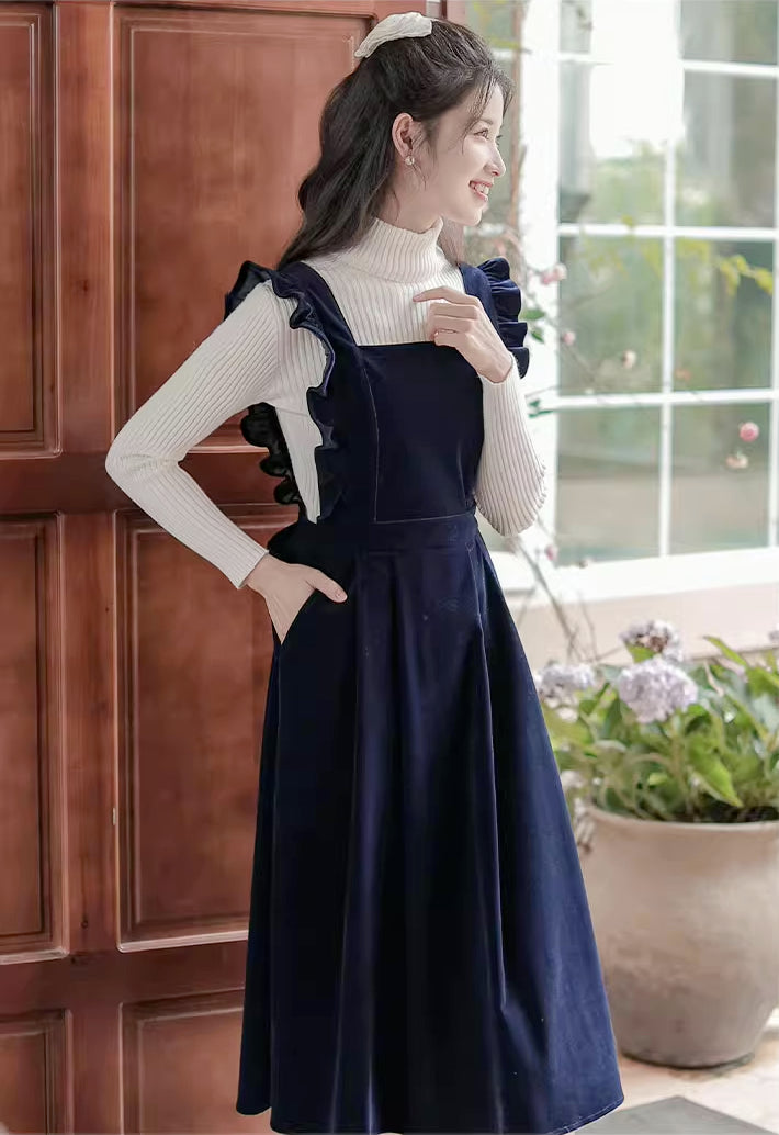Frilly Corduroy Apron Pinafore Dress (3 Colors)