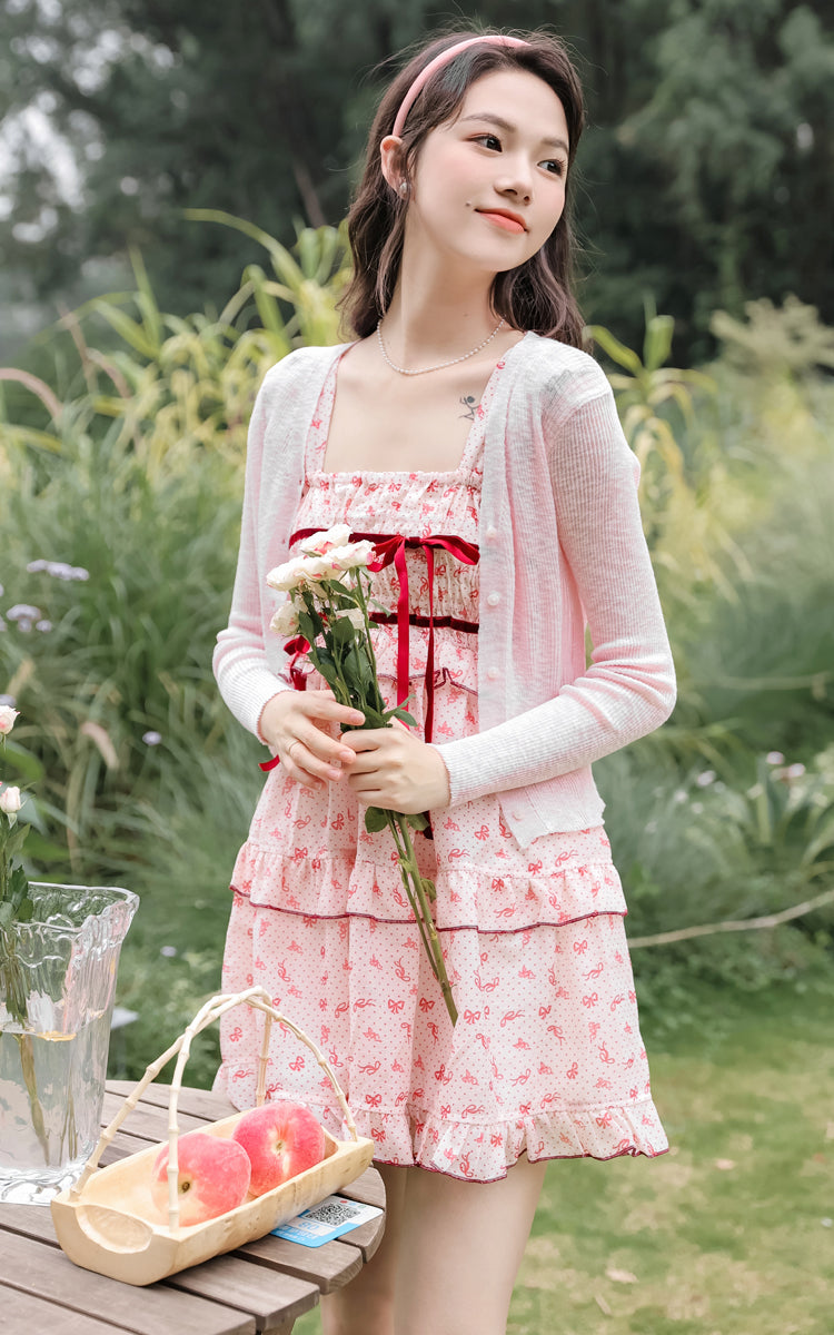 Little Bow Mini Dress (Pink/Red)