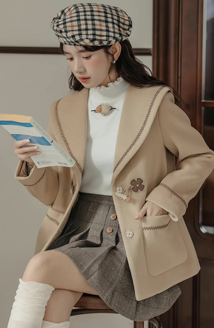 Flower Sailor Short Duffle Coat (Khaki)