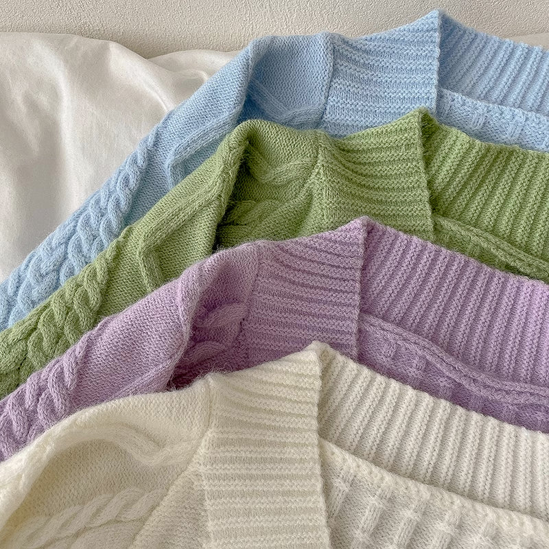 Pastel Cropped Cable Knit Cardigan (4 Colors)