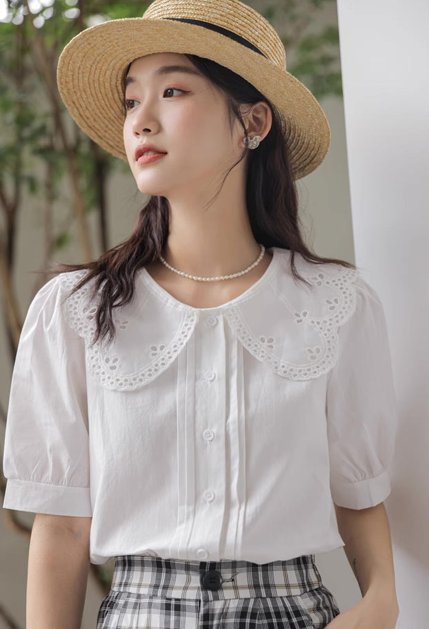 Broderie Collar Blouse (2 Colors)