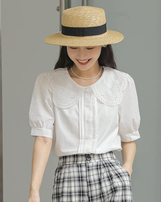 Broderie Collar Blouse (2 Colors)