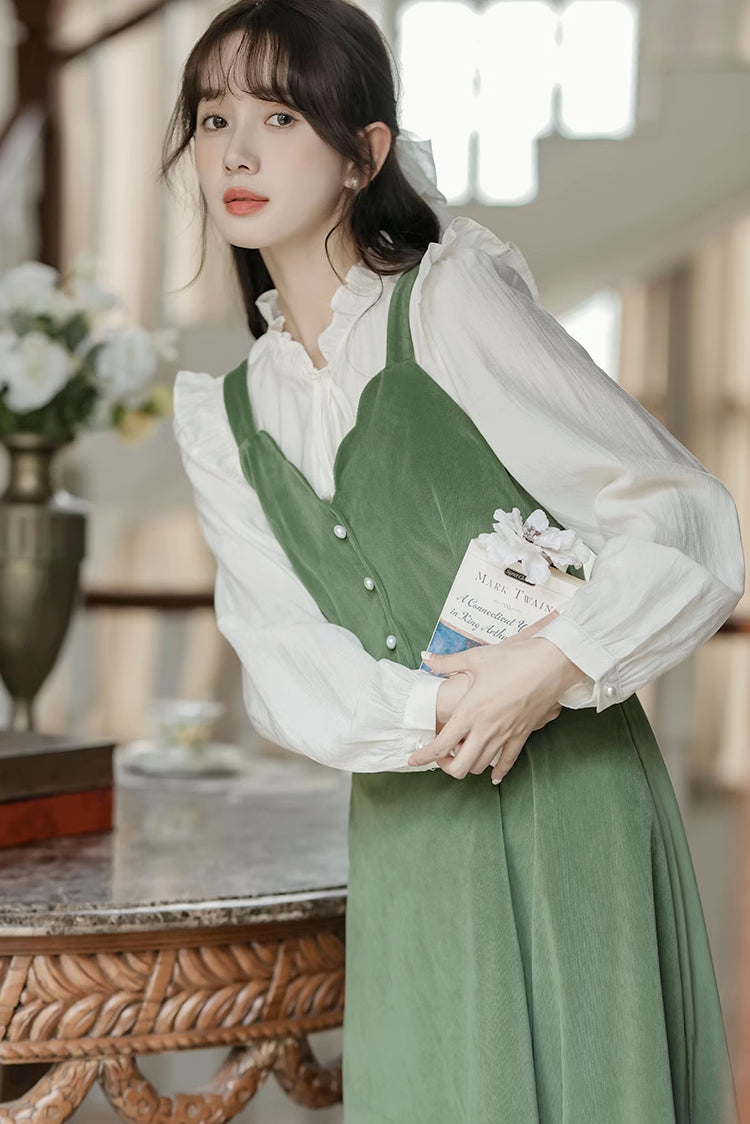 Corduroy Scallop Cami Midi Dress (Pistachio Green)
