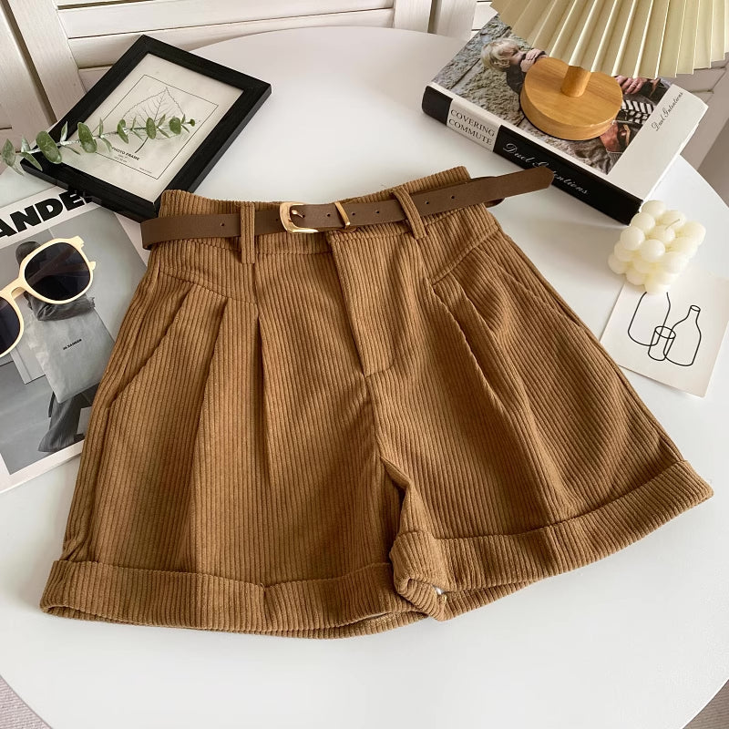 Belted Corduroy Shorts (4 Colors)