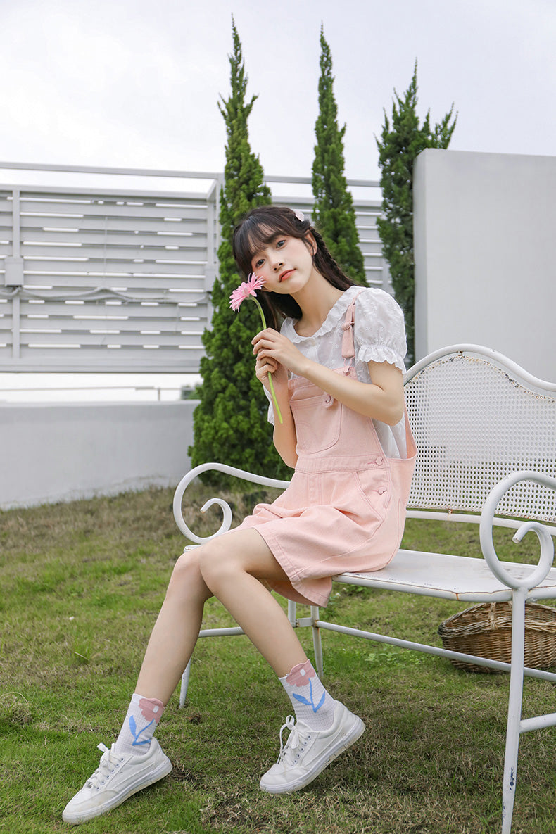 Sweet Heart Short Overalls (Pink)