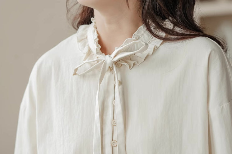 Ruffle Tie Blouse (Beige)