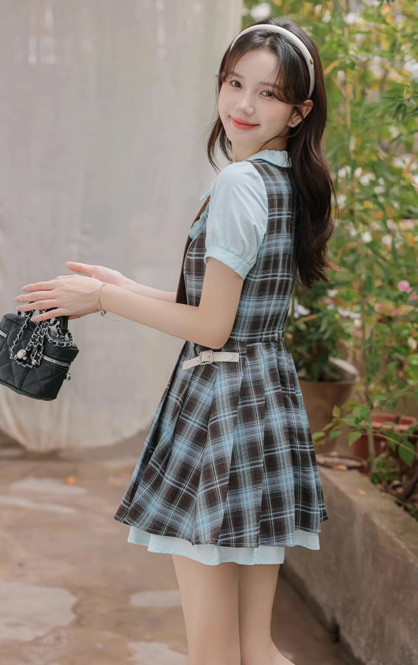 Chocolate Mint Twofer Mini Dress (Blue/Brown)