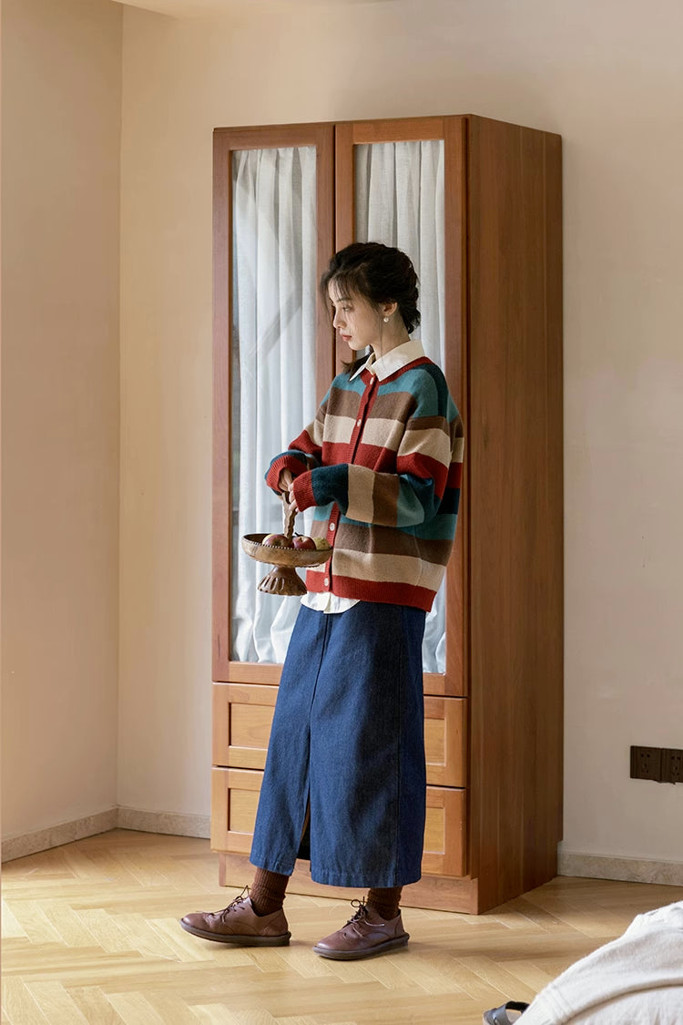 Cozy Stripe Cardigan (Maroon/Teal)