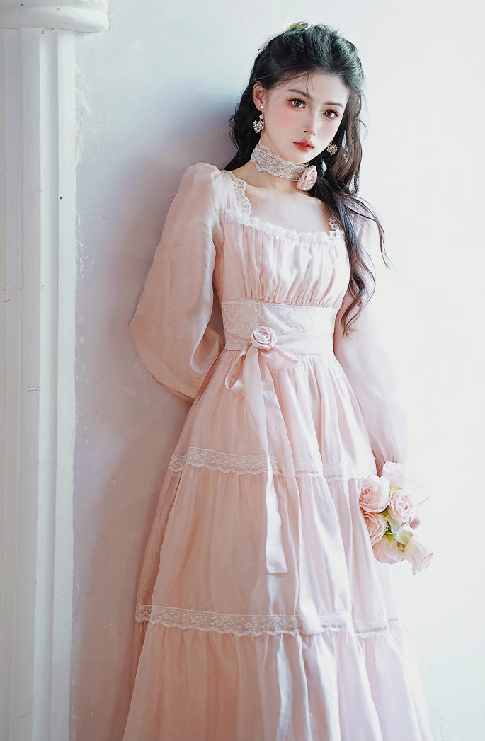 Rose Princess Organza Midi Dress (Pink)
