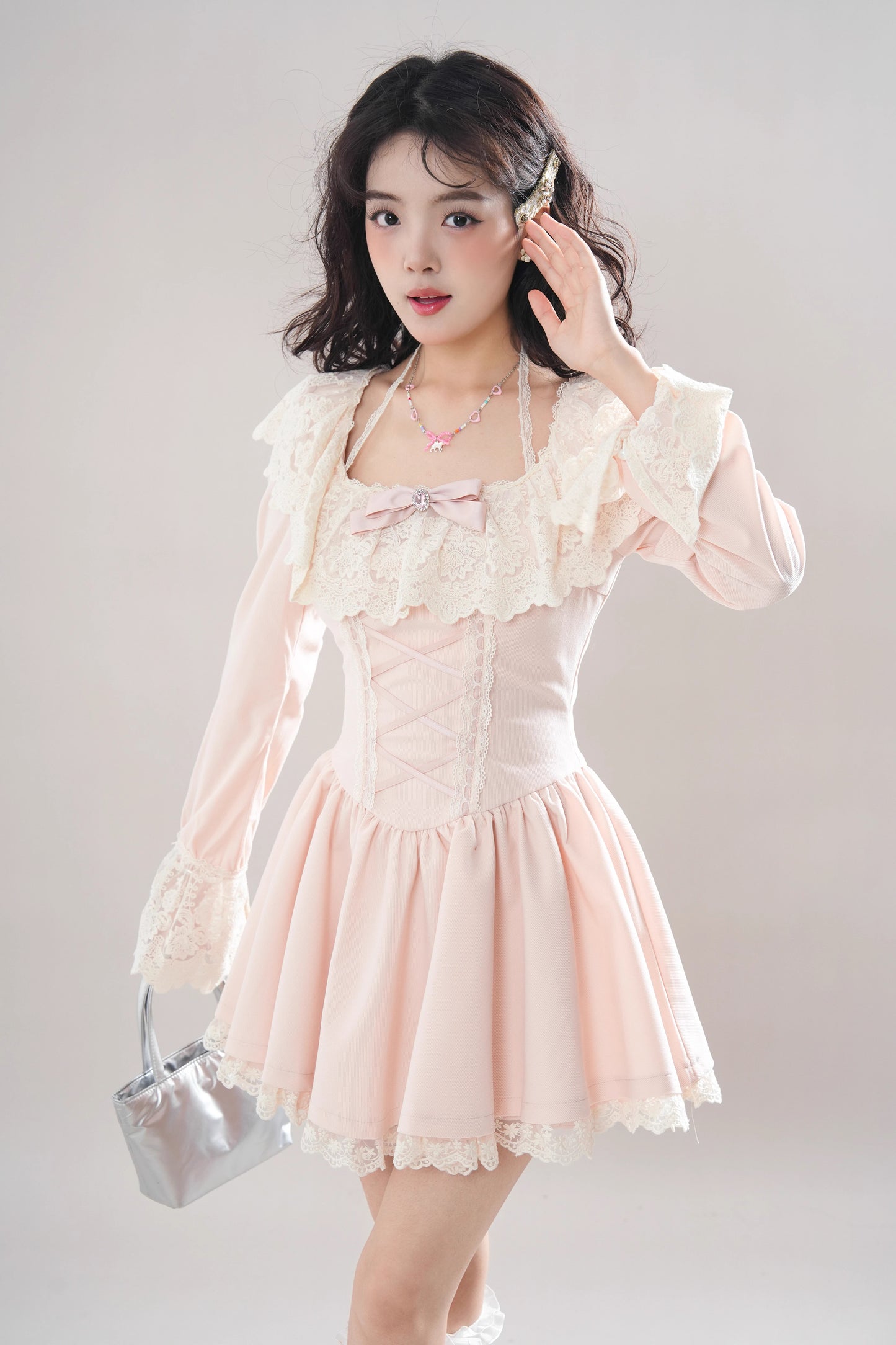 Ballet Lace Up Mini Dress (Pink)