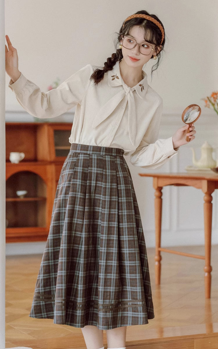 Mint Mocha Plaid Skirt (Brown)