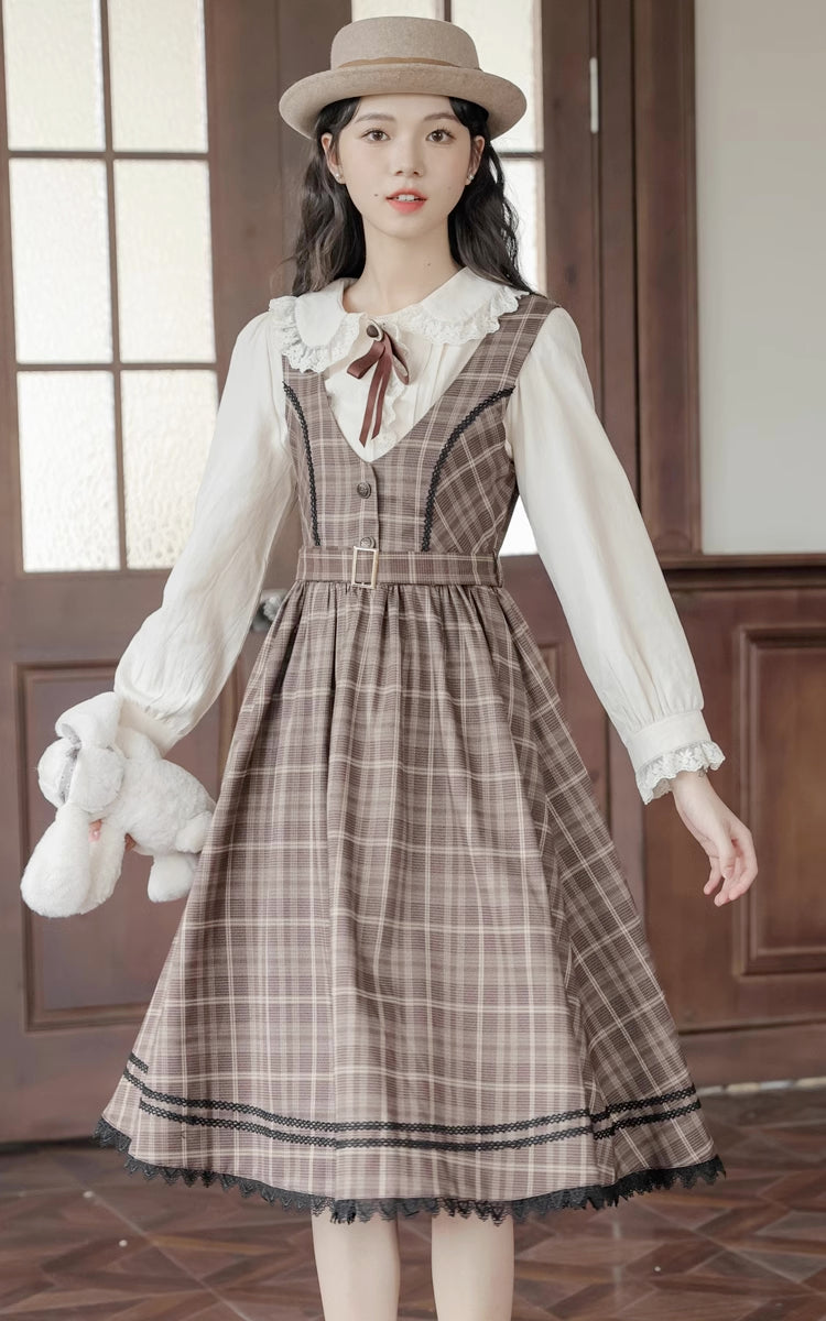 Mocca Plaid Midi Dress (Brown)