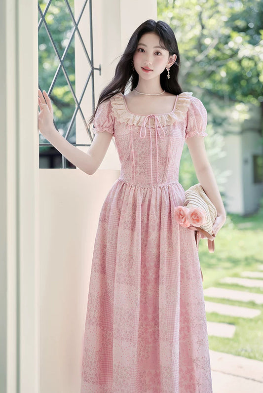 Patchwork Floral Maxi Dress (Pink)