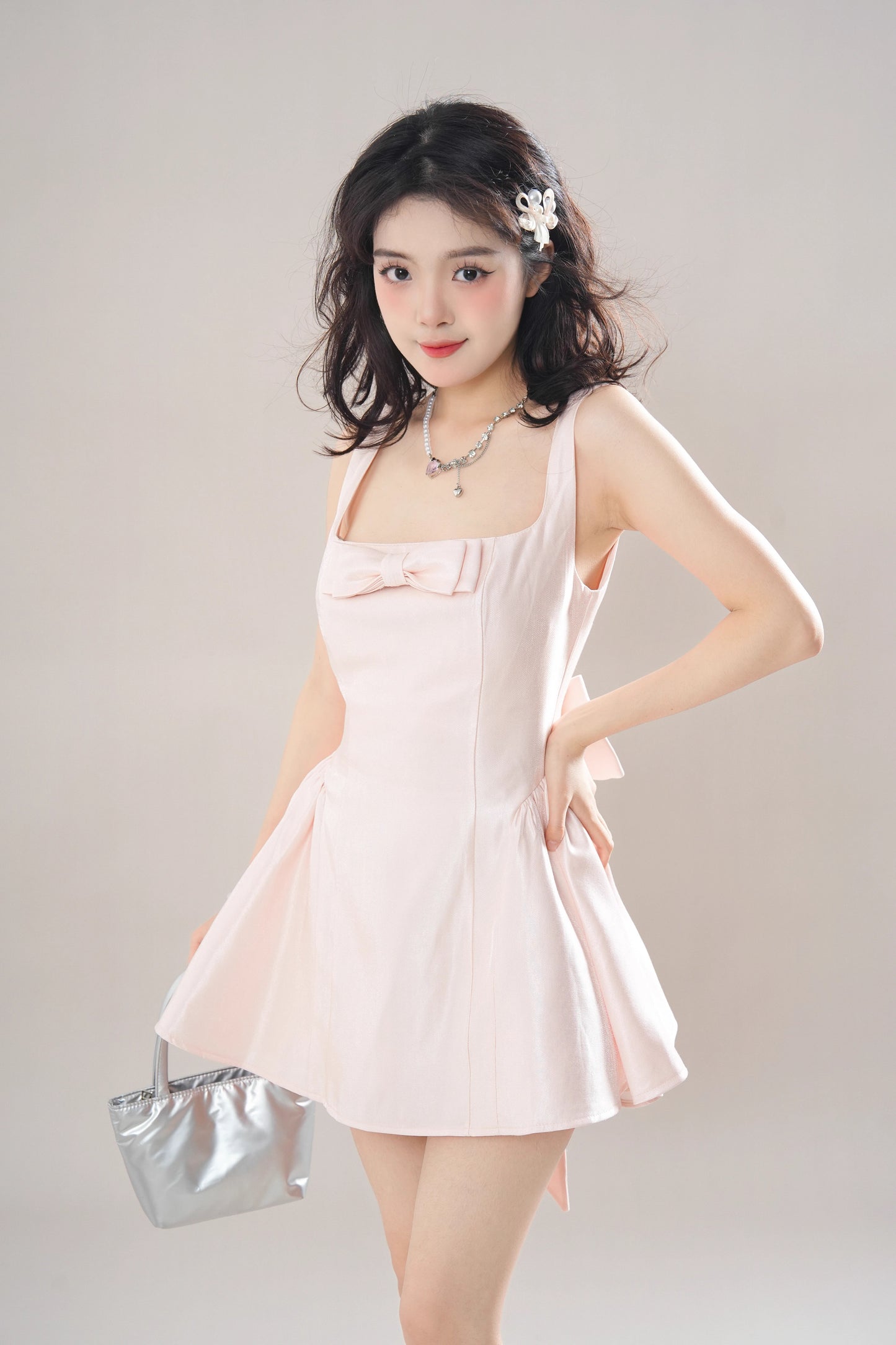 Pirouette Bow Mini Dress (Pink)